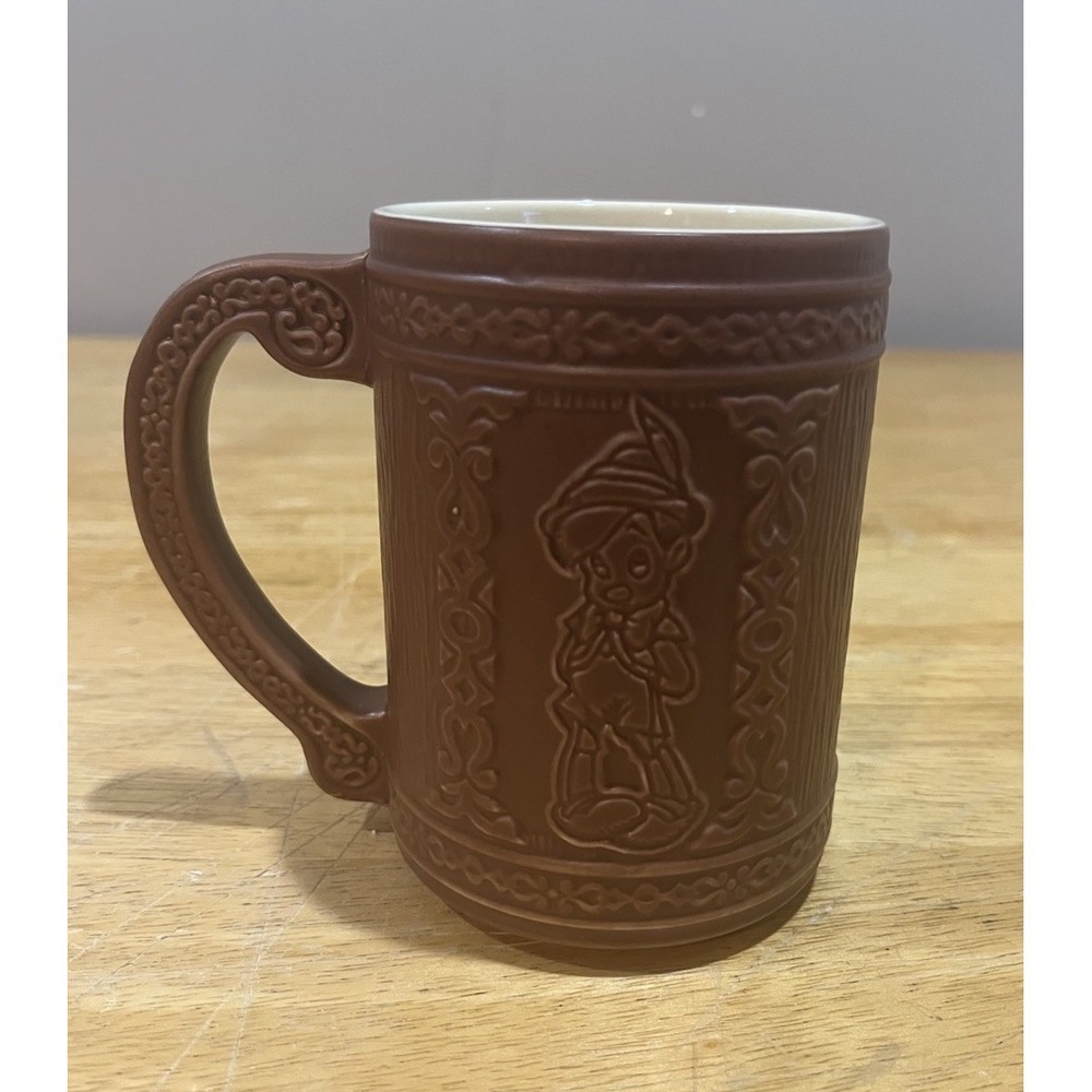 Pinocchio & Figaro Wood Look Disney Parks Ceramic 14 oz Coffee Mug/Cup